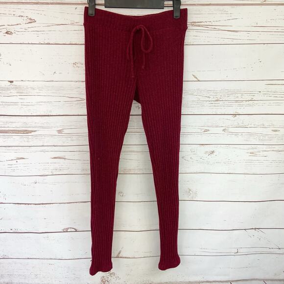 Windsor XS Maroon Ribbed Knit Faux Drawstring Skinny Leg Legging Pants - Picture 2 of 7
